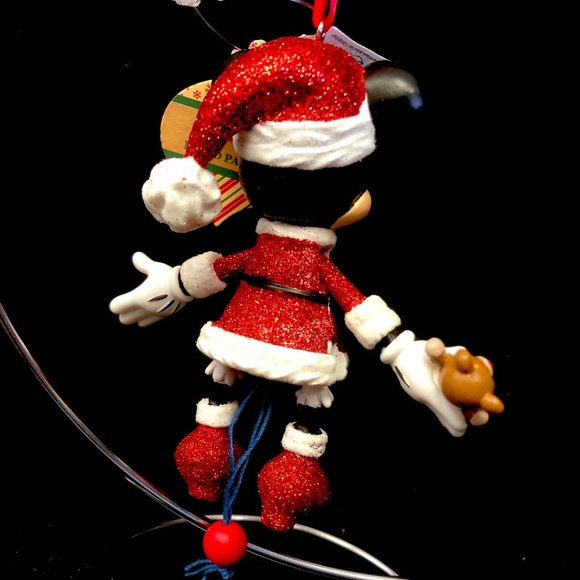 Disney Parks Santa Minnie Mouse Pull String Glitter Hand Painted Ornament - NEW - Picture 2 of 3